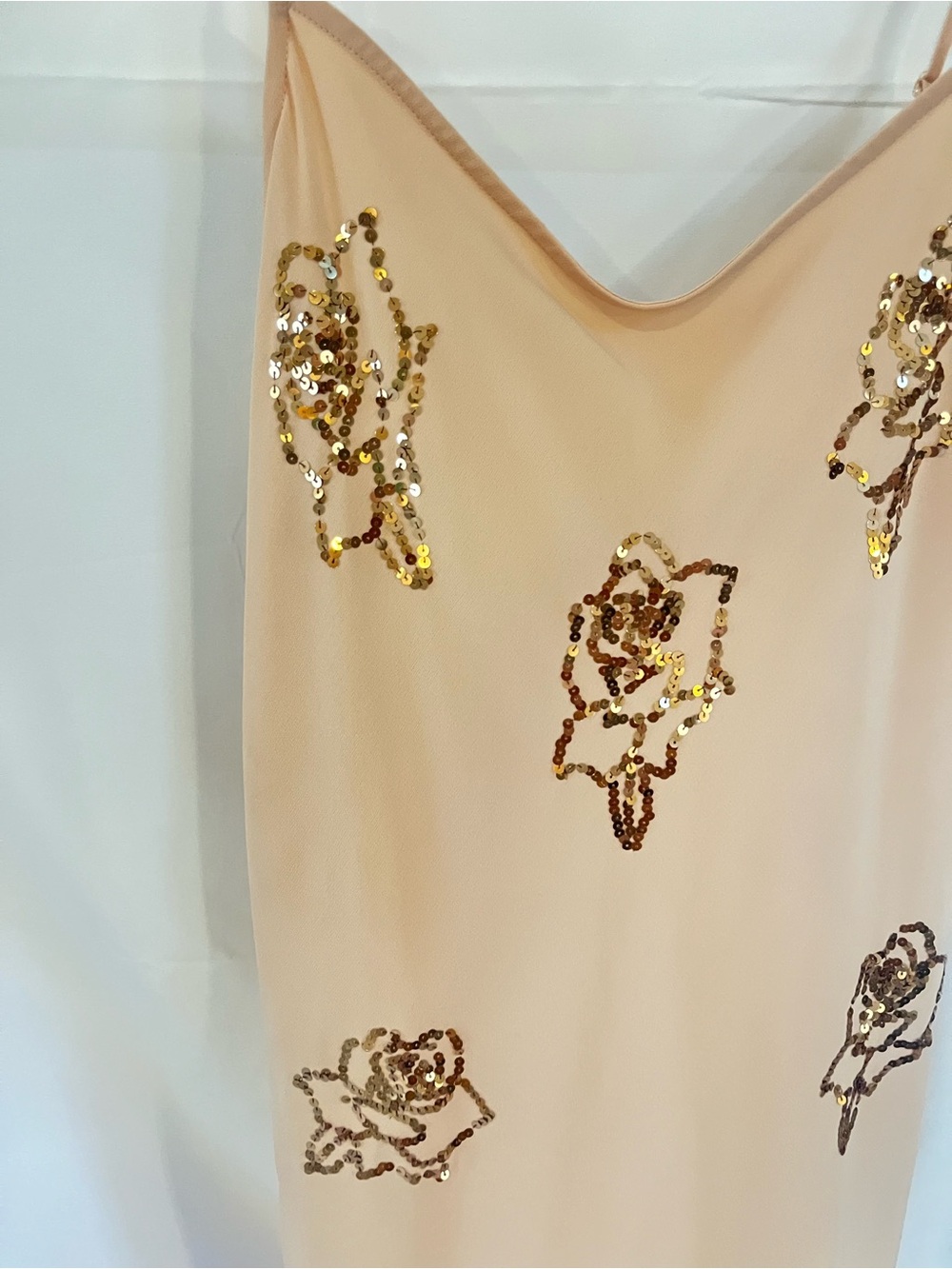 Moda International Peach Slip Dress with Gold Sequin Floral Accents - Picture 2 of 4